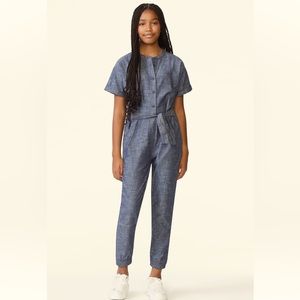 Free Assembly Girls Blue Denim Jean Jumpsuit one piece outfit w/ Belt Size Med